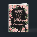 10th Birthday Pink Peach Watercolor Floral Black Card<br><div class="desc">10th Birthday Pink Peach Watercolor Floral Black Birthday Card. For further customisation,  please click the "Customise it" button and use our design tool to modify this template.</div>