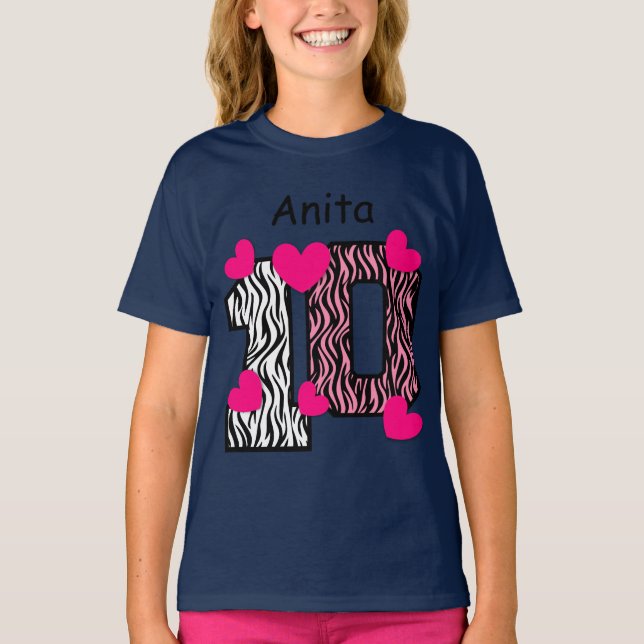 10th Birthday Pink Zebra Custom Name V025A6 T-Shirt (Front)