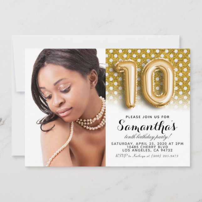 10th Birthday Polkadot Portrait Invitation (Front)