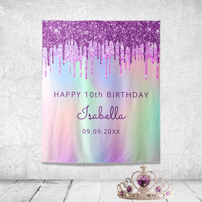 10th Birthday purple pink glitter holographic Tapestry (Creator Uploaded)