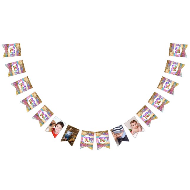 10th birthday rainbow glitter DIY photo children's Bunting (All)