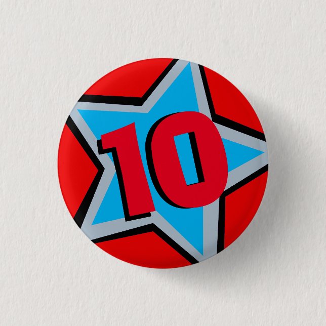 10th Birthday red grey star age button/badge 3 Cm Round Badge (Front)