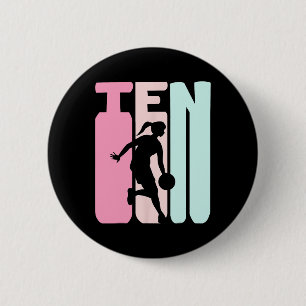 10th Birthday Retro Basketball Player 10 Years Old 6 Cm Round Badge