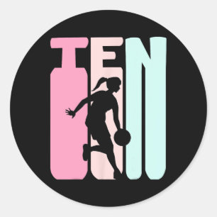 10th Birthday Retro Basketball Player 10 Years Old Classic Round Sticker