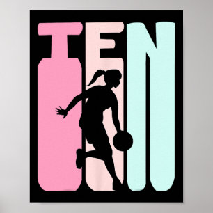 10th Birthday Retro Basketball Player 10 Years Old Poster
