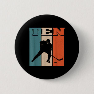 10th Birthday Retro Ice Hockey 10 Years Old Boy Gi 6 Cm Round Badge