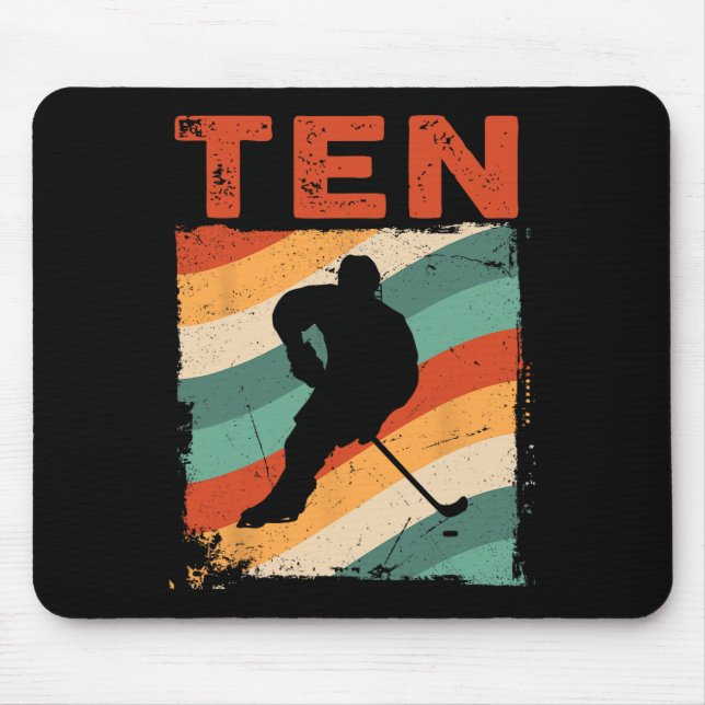 10th Birthday Retro Ice Hockey 10 Years Old Boy Gi Mouse Pad (Front)