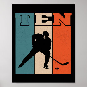 10th Birthday Retro Ice Hockey 10 Years Old Boy Gi Poster