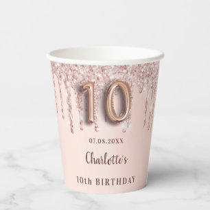 10th birthday rose gold drips name party paper cups