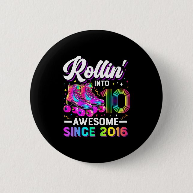 10th Birthday Shirt Girl 10 Year Old Roller Skate  6 Cm Round Badge (Front)