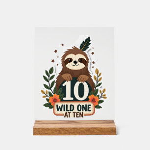 10th Birthday Sloth Vintage Wild One Shirt Acrylic Sign