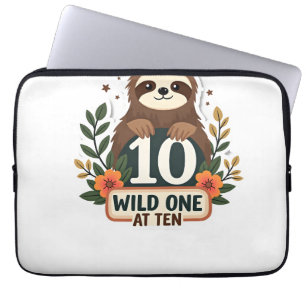 10th Birthday Sloth Vintage Wild One Shirt Laptop Sleeve