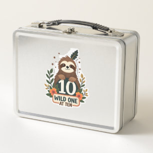 10th Birthday Sloth Vintage Wild One Shirt Metal Lunch Box