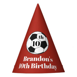 10th Birthday Soccer Football Red Boys Sport Party Hat