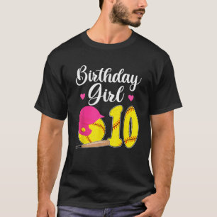10th Birthday Softball Girls 10 Years Old  T-Shirt