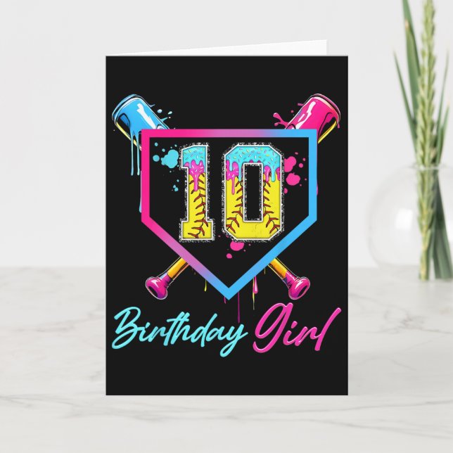 10th Birthday Softll Ice Cream Drip 10 Year Old Bd Card (Front)