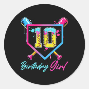 10th Birthday Softll Ice Cream Drip 10 Year Old Bd Classic Round Sticker