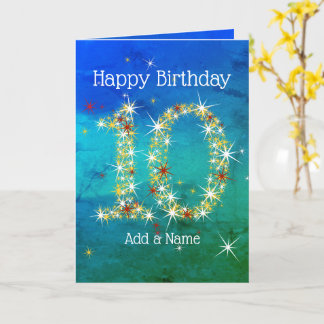 10th Birthday - Star Numbers - Blue Green - Age 10 Card