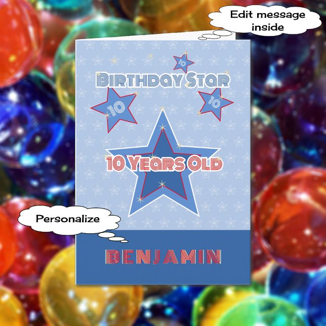 10th birthday star personalised name card (Creator Uploaded)