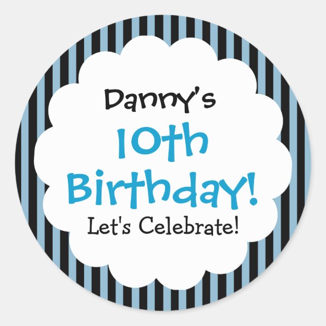 10th Birthday Sticker Blue Stripes V1CA (Front)