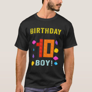 10Th Birthday Ten 10 Years Old Block Building Boys T-Shirt