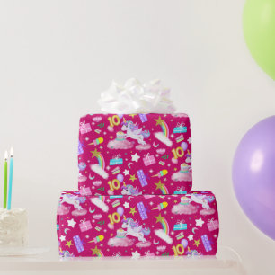 10th Birthday Unicorn Pattern Ruby Color Wrapping Paper