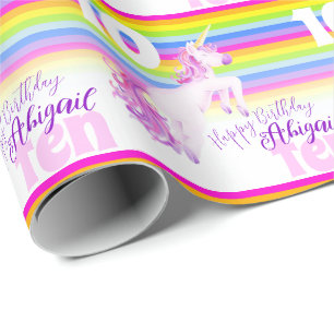 10th birthday unicorn watercolor art wrap paper
