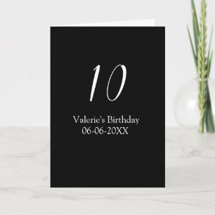10th birthday white black name date calligraphy card