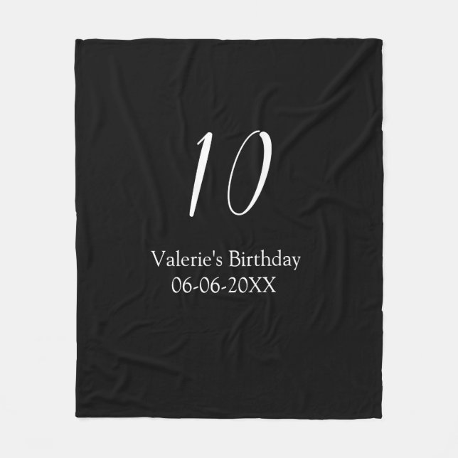 10th birthday white black name date calligraphy  fleece blanket (Front)