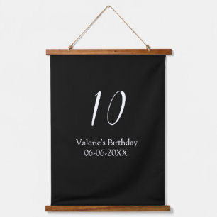 10th birthday white black name date calligraphy  hanging tapestry