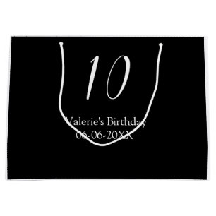 10th birthday white black name date calligraphy large gift bag