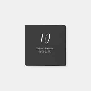 10th birthday white black name date calligraphy post-it notes