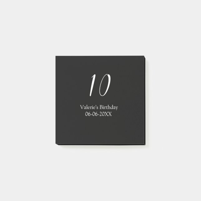 10th birthday white black name date calligraphy  post-it notes (Front)