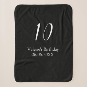 10th birthday white black name date calligraphy sherpa blanket