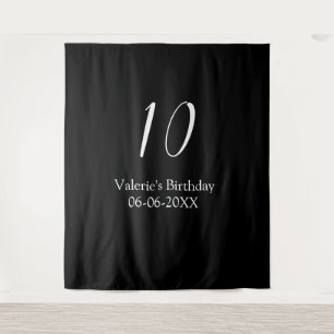 10th birthday white black name date calligraphy  tapestry