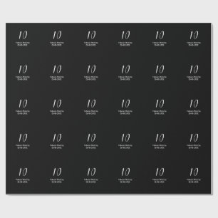 10th birthday white black name date calligraphy  wrapping paper