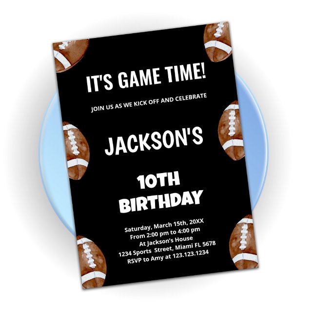 10th Black Football Birthday Invitations (Creator Uploaded)
