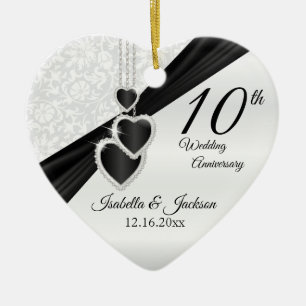 10th Black Onyx  and White Wedding Anniversary Ceramic Tree Decoration