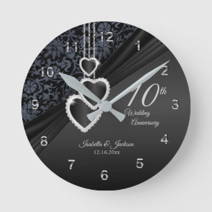 10th Black Onyx Wedding Anniversary Design Round Clock