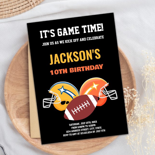 10th Black Yellow Football Birthday Invitations (10th Black Yellow Football Birthday Invitations)