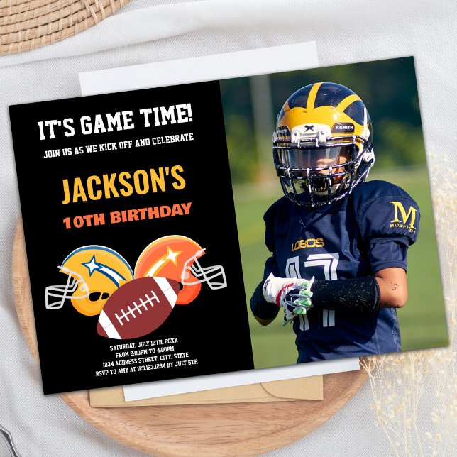 10th Black Yellow Photo Football Birthday Invitation (10th Black Yellow Photo Football Birthday Invitation)