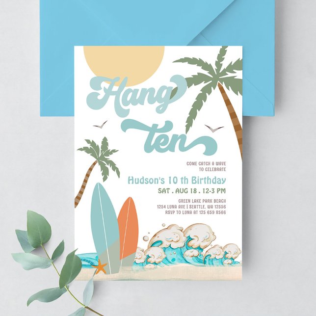 10th Boy Surf Surfing Birthday Beach Party Invitation (Creator Uploaded)
