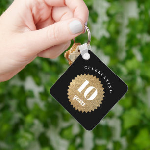 10th Business Anniversary Custom Logo Black Gold Key Ring