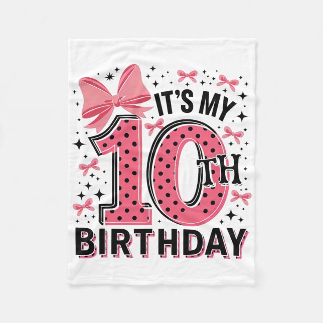 10th Coquette Birthday Girl 10 Years Old Girl Coqu Fleece Blanket (Front)