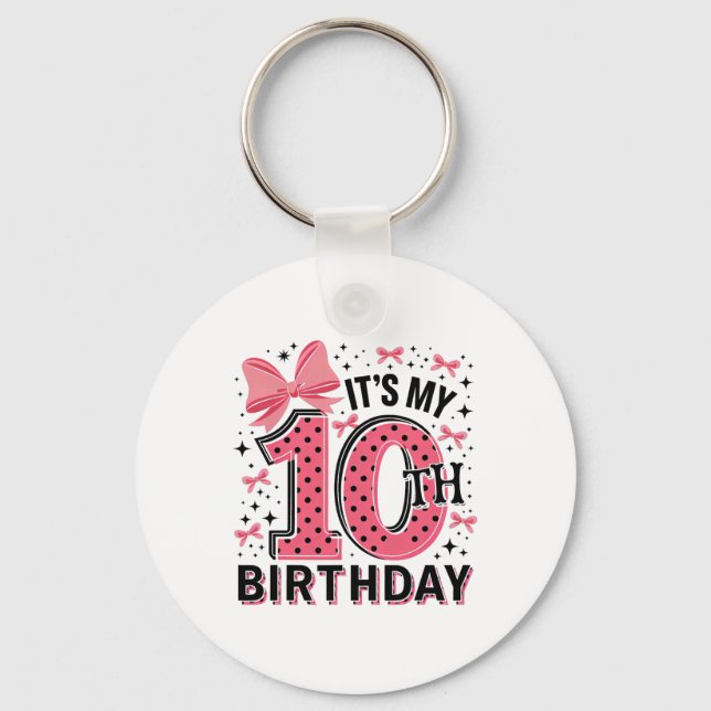 10th Coquette Birthday Girl 10 Years Old Girl Coqu Key Ring (Front)