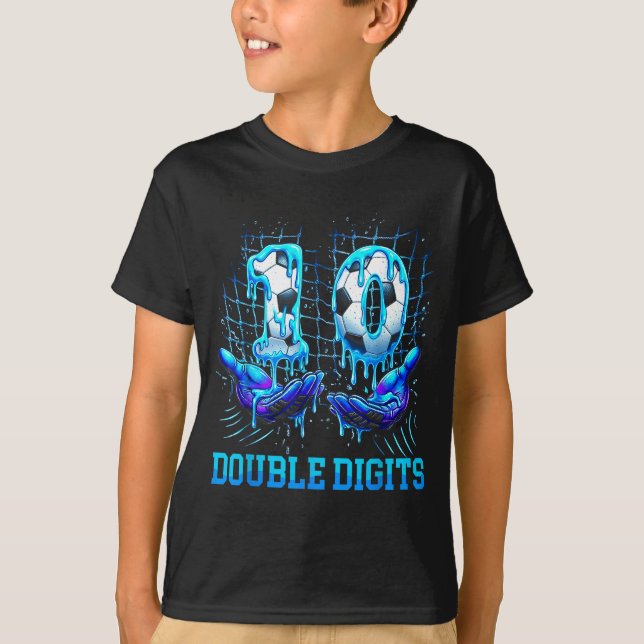 10th Double Digits Birthday Boy Soccer Ice Drippin T-Shirt (Front)