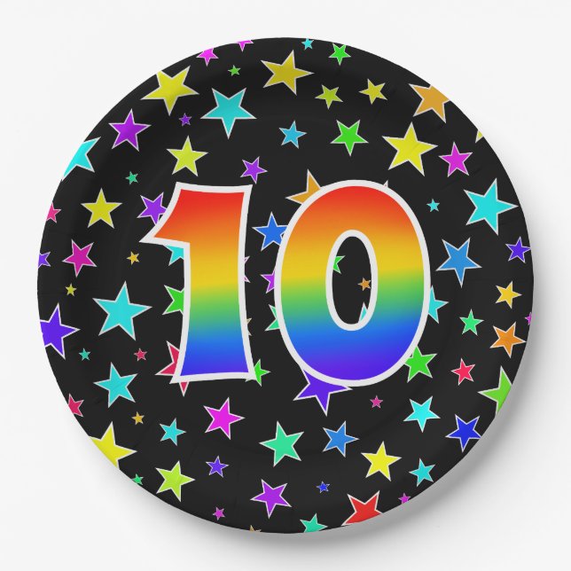 10th Event: Bold, Fun, Colourful Rainbow 10 Paper Plate (Front)