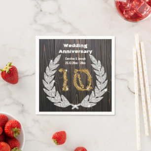 10th Gold & Diamond Laurel Wedding Anniversary Nap Napkin