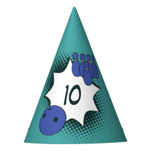 10th Happy Birthday Blue-Green Bowling Party Hat