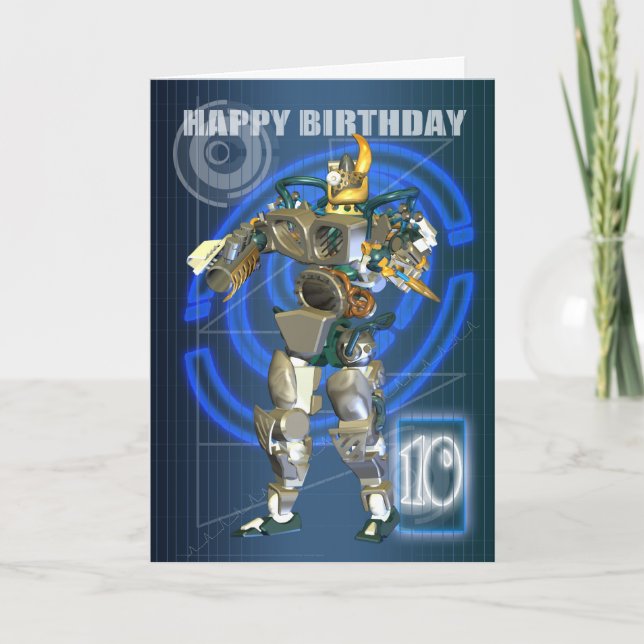 10th Happy Birthday with Robot warrior Card (Front)
